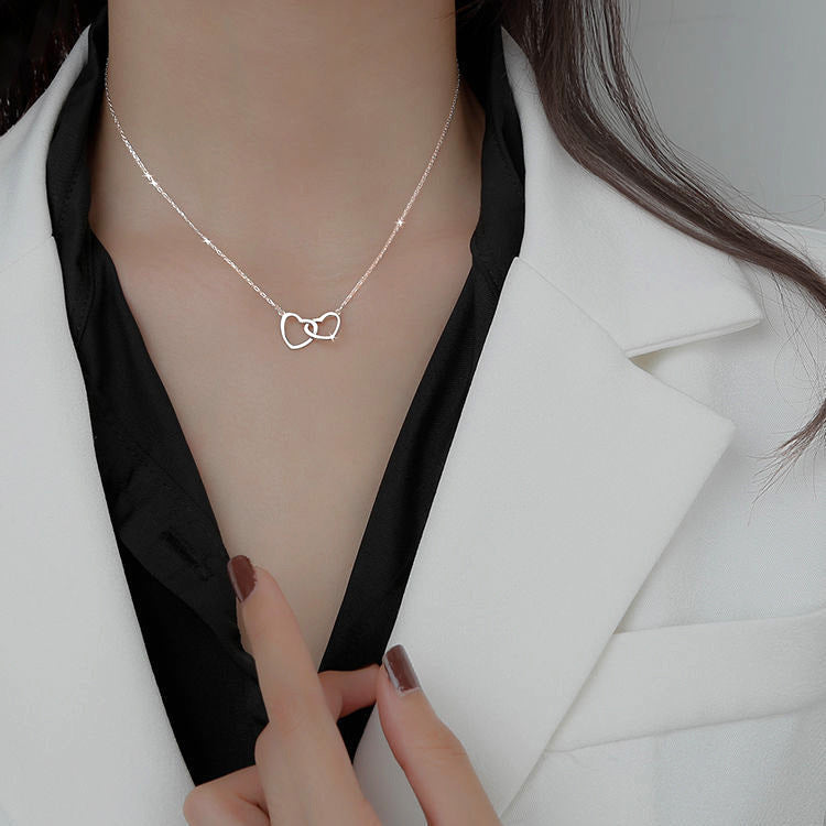 Heart Double Ring Titanium Steel Adjustable Necklace