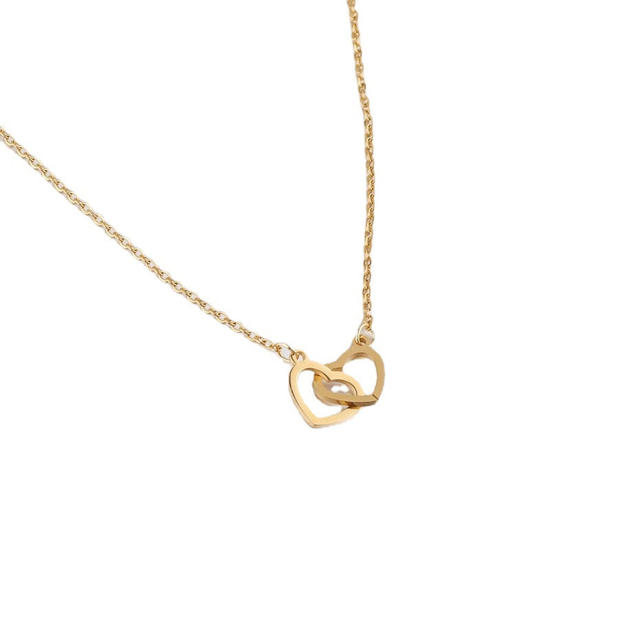 Heart Double Ring Titanium Steel Adjustable Necklace