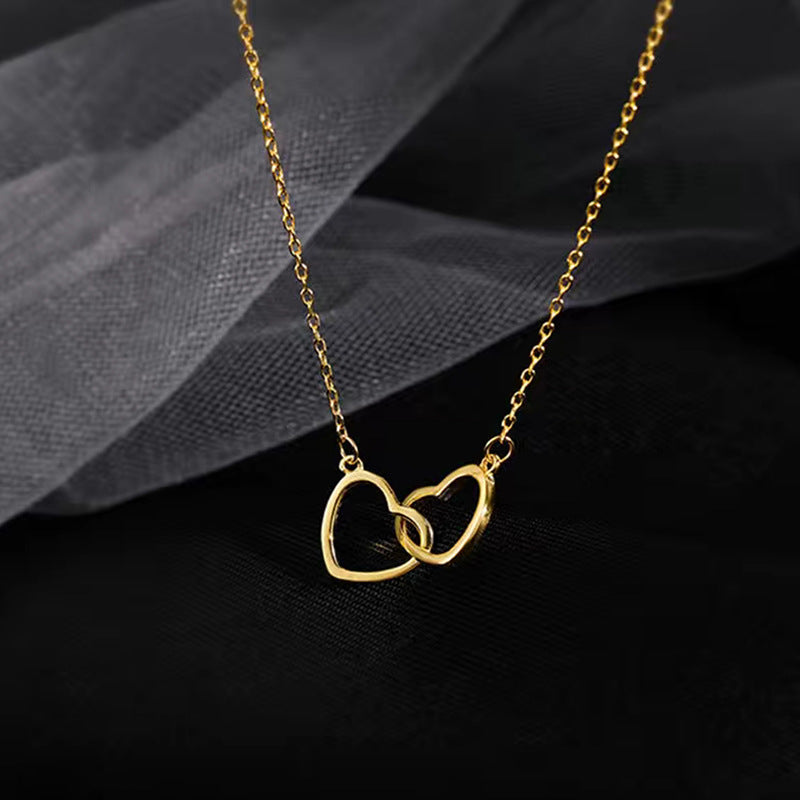 Heart Double Ring Titanium Steel Adjustable Necklace