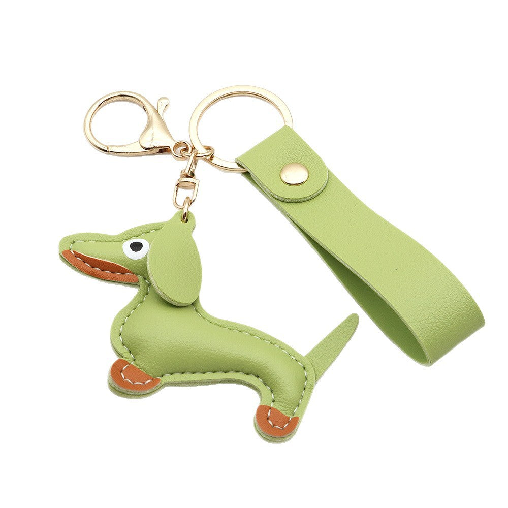 Cute Dachshund Leather Keychain Pendant for Bag Car Couple Gift