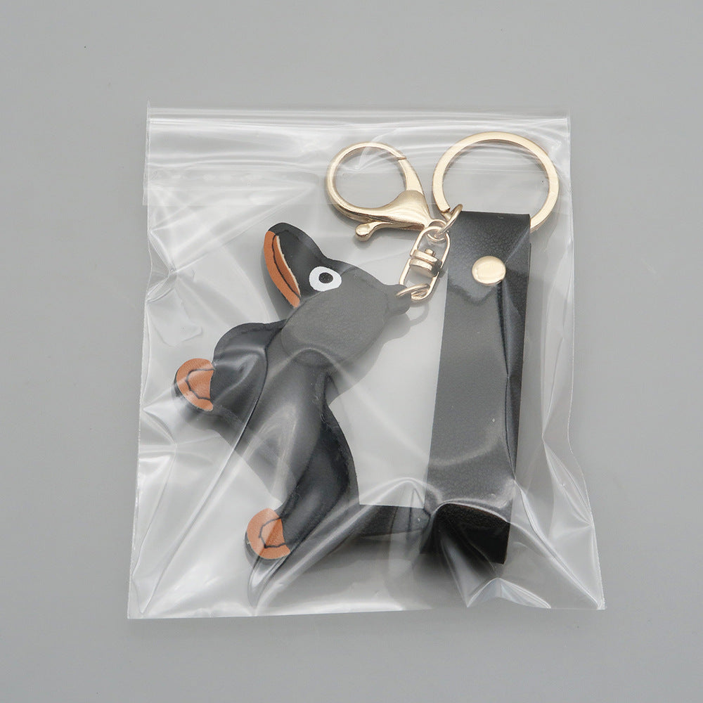Cute Dachshund Leather Keychain Pendant for Bag Car Couple Gift