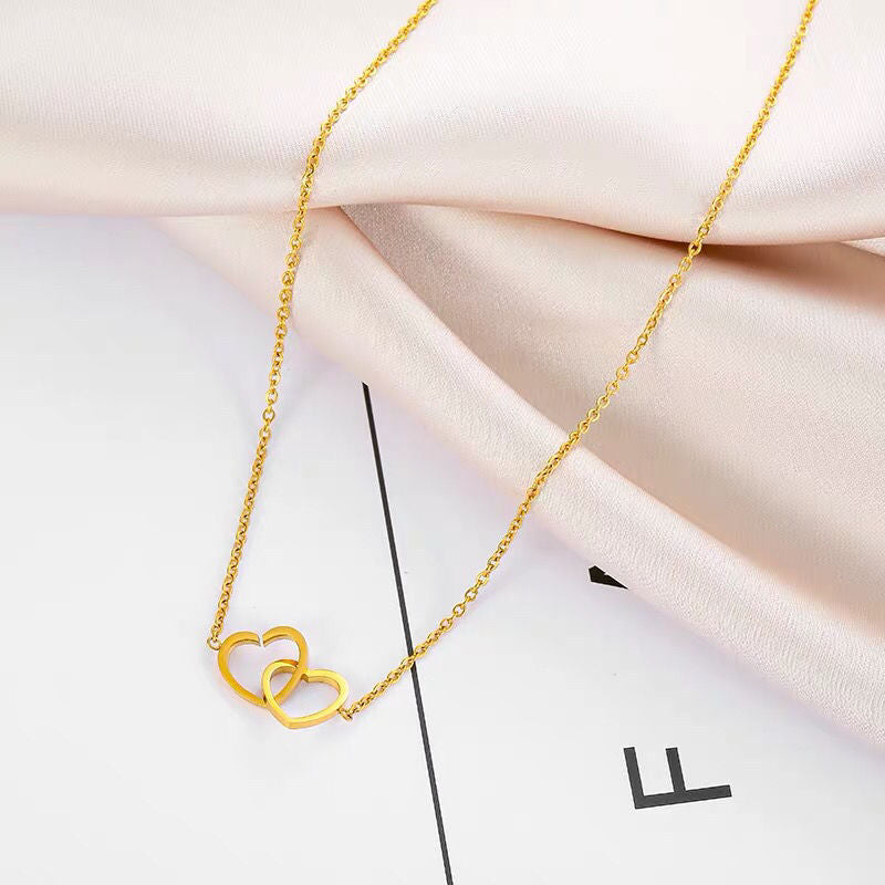 Heart Double Ring Titanium Steel Adjustable Necklace