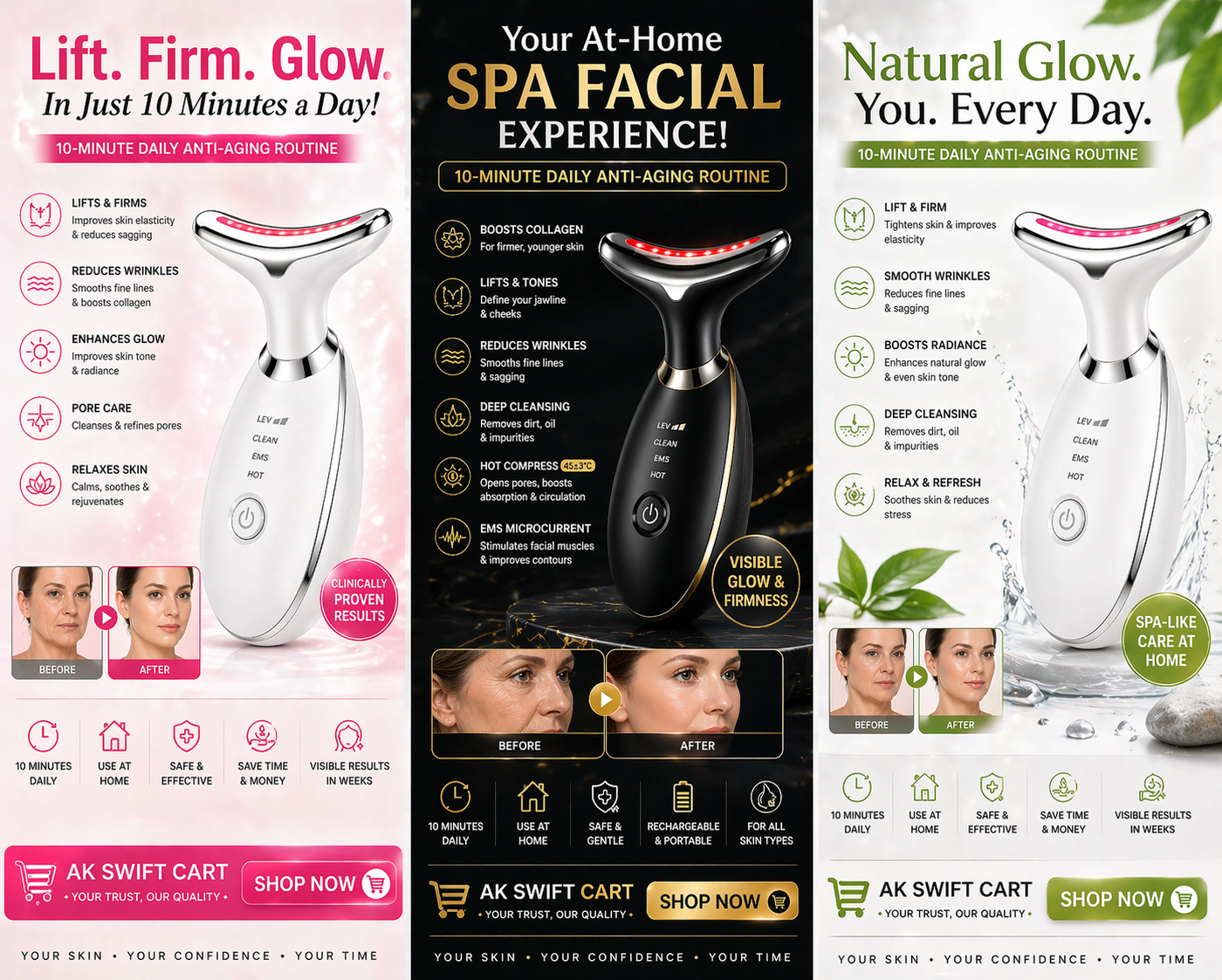 10- Minute Face Lift device, Anti - Aging Skin Tightening & Wrinkle Remover