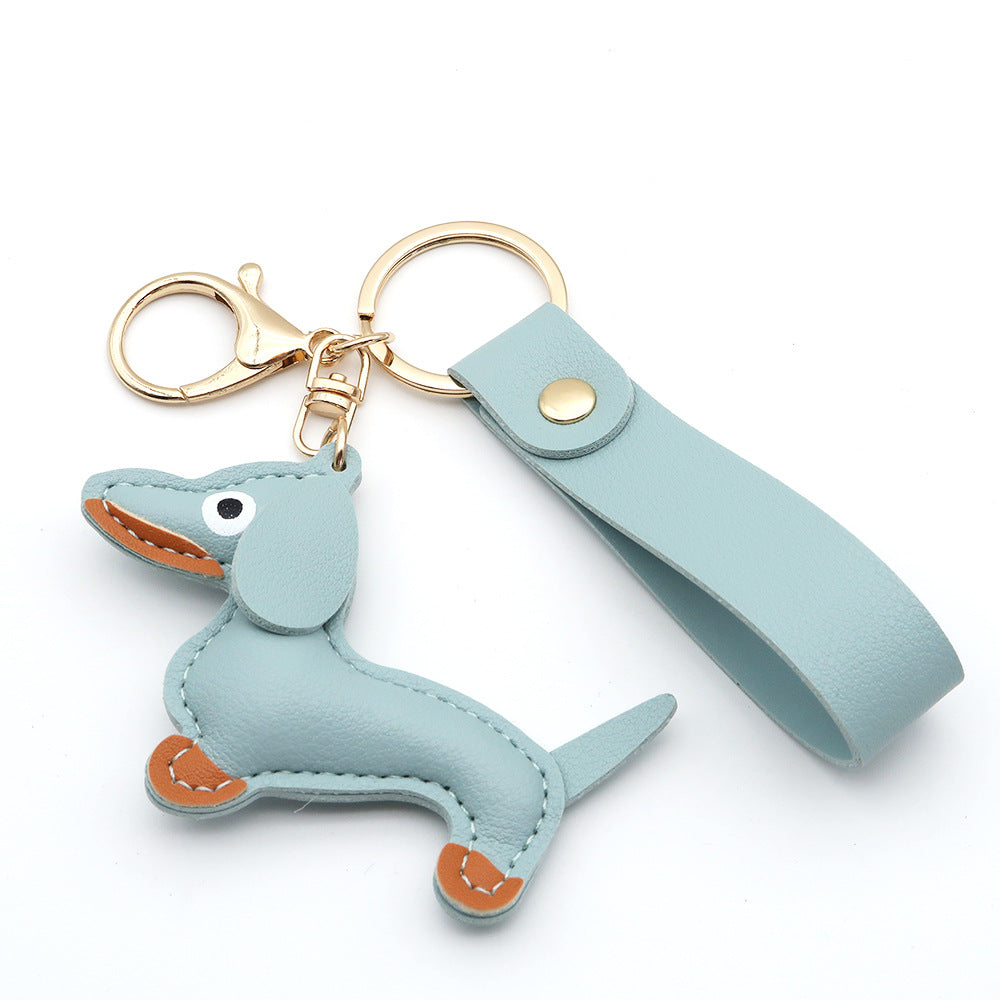 Cute Dachshund Leather Keychain Pendant for Bag Car Couple Gift