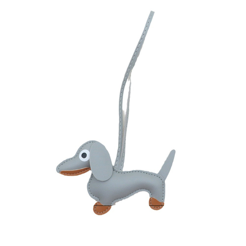 Cute Dachshund Leather Keychain Pendant for Bag Car Couple Gift