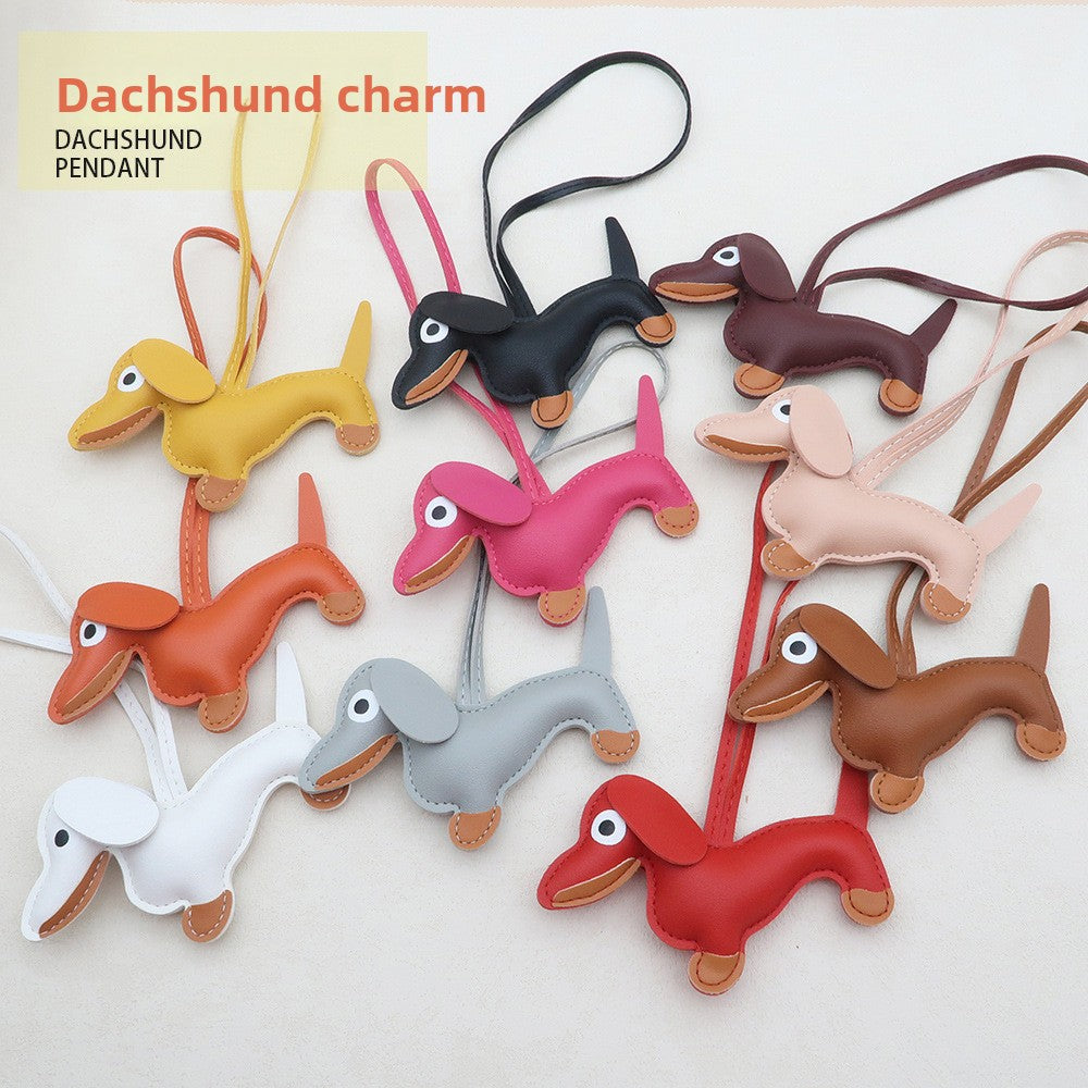 Cute Dachshund Leather Keychain Pendant for Bag Car Couple Gift