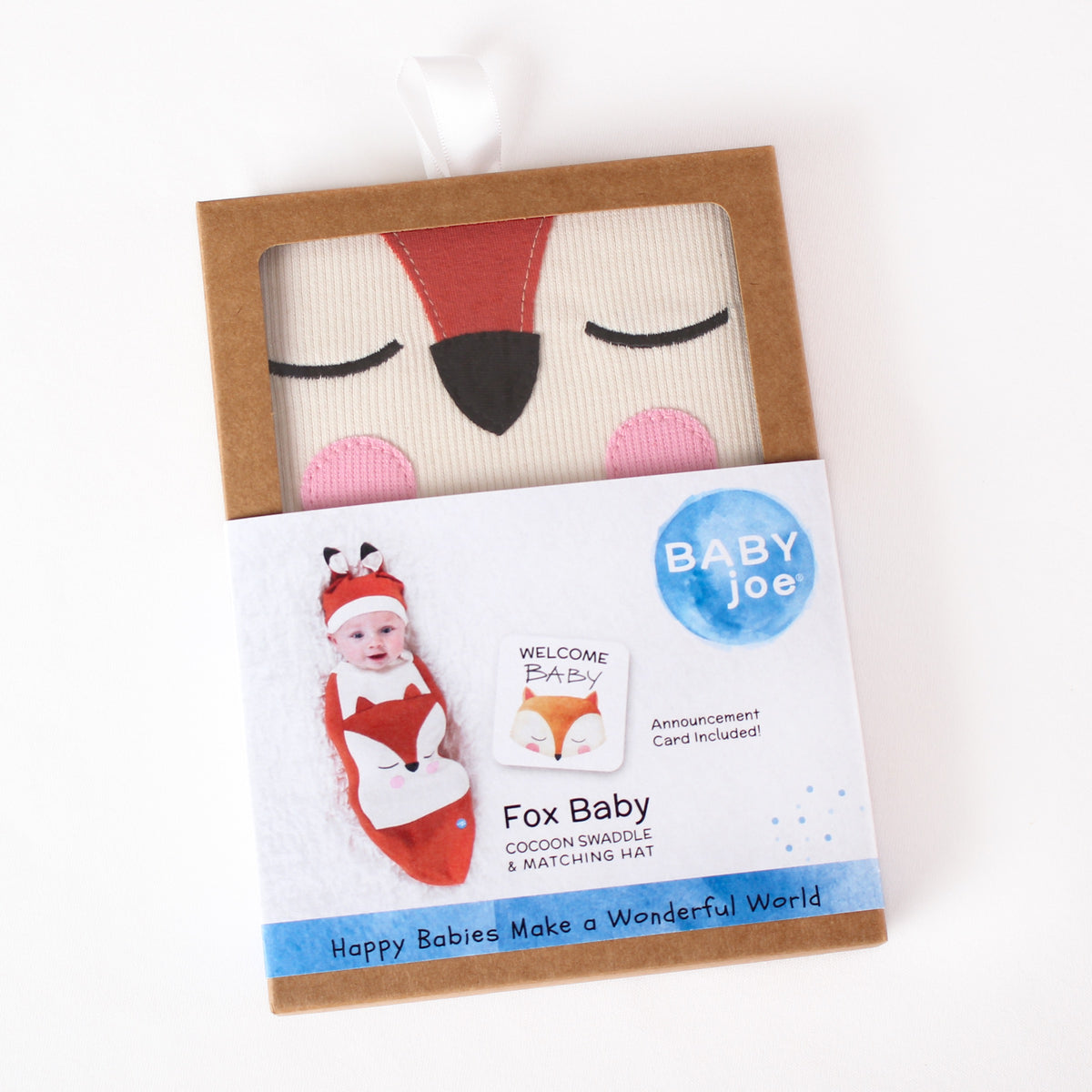 Fox Baby Cocoon Swaddle Set – With Matching Headpiece & Announcement Card