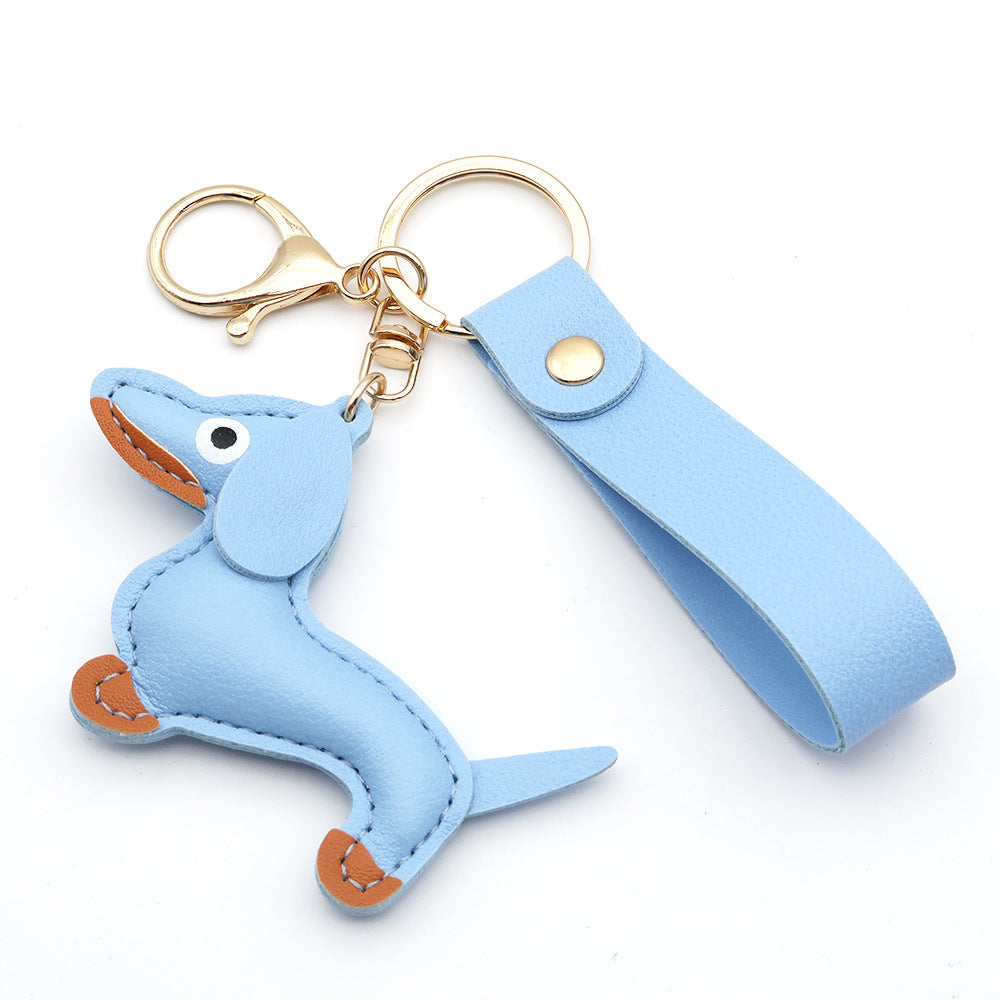 Cute Dachshund Leather Keychain Pendant for Bag Car Couple Gift